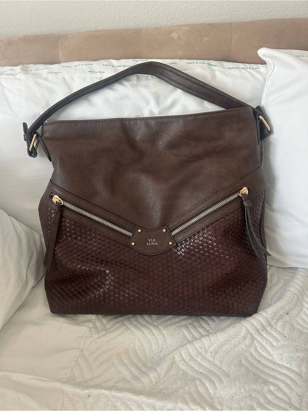 Brown Woven Shoulder Bag